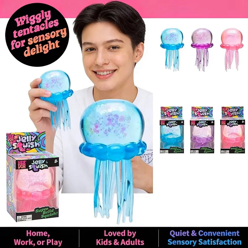 New Squishies Nee Doh Jellyfish Squish Toy Fidget Toy, Water Sensory Soft Jelly Squeeze Stress Relief Fidget Toy