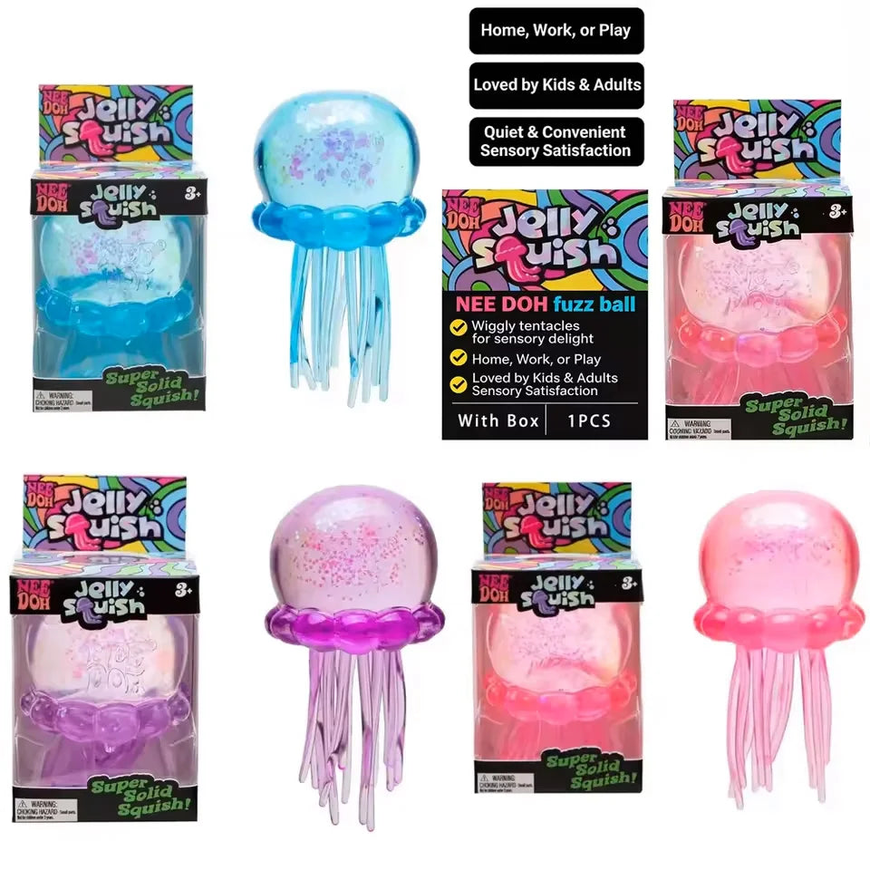 New Squishies Nee Doh Jellyfish Squish Toy Fidget Toy, Water Sensory Soft Jelly Squeeze Stress Relief Fidget Toy